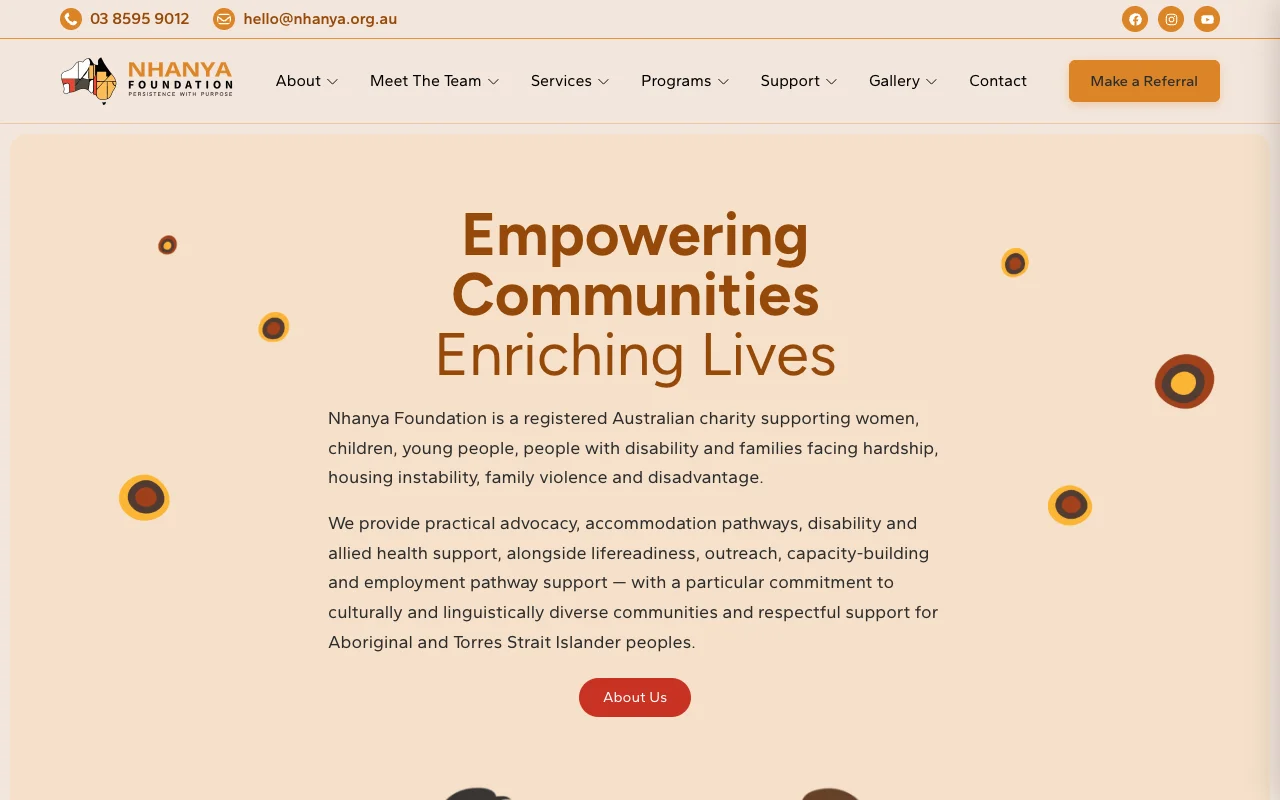 Nhanya Foundation live website interface and hero banner